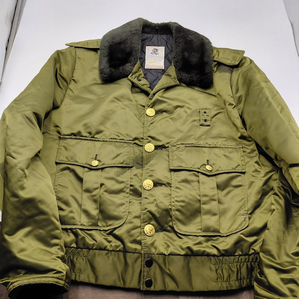 50s Horace Small TUFFY‎ JAC Nylon Jacket 40R Waterbury Brass Buttons USA Green